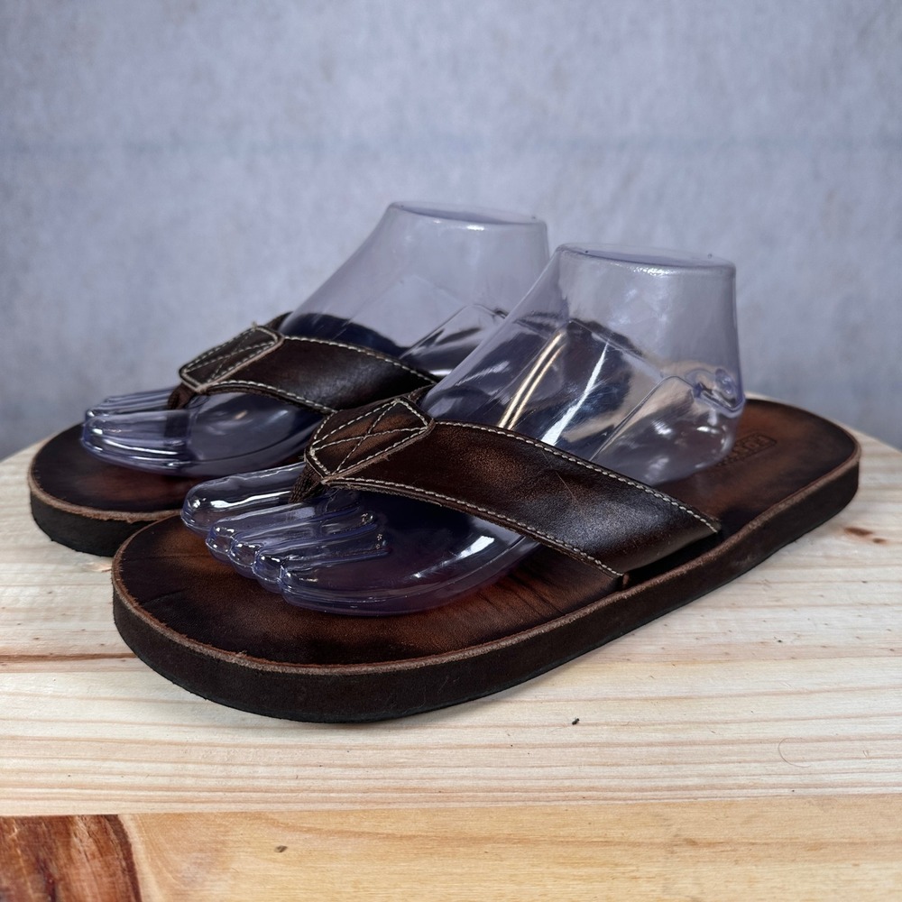 Fossil Flip Flop Sandals Mens 10 Dark Brown Leather Good Thong Strappy Casual
